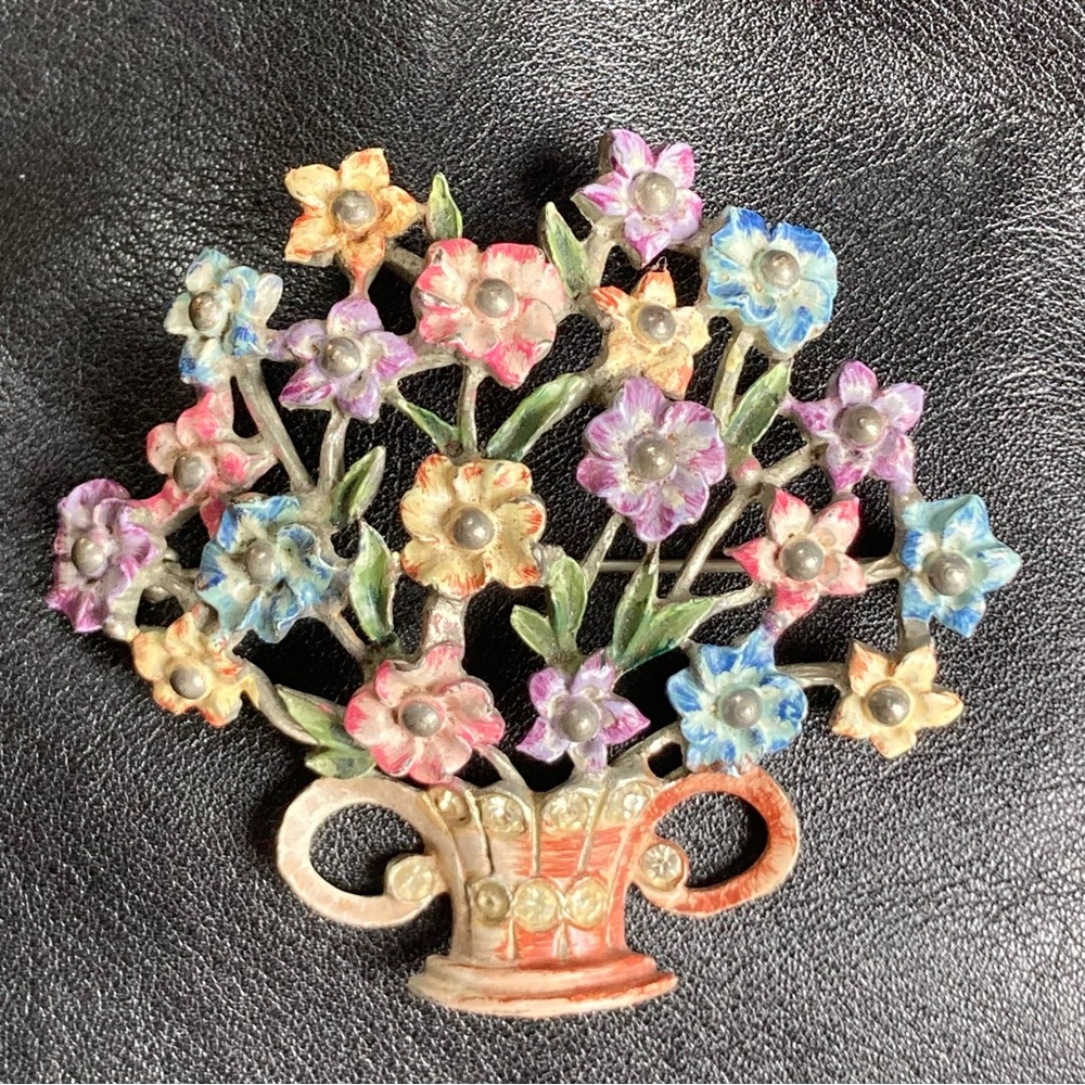 Vintage marked Coro Colorful Floral Brooch